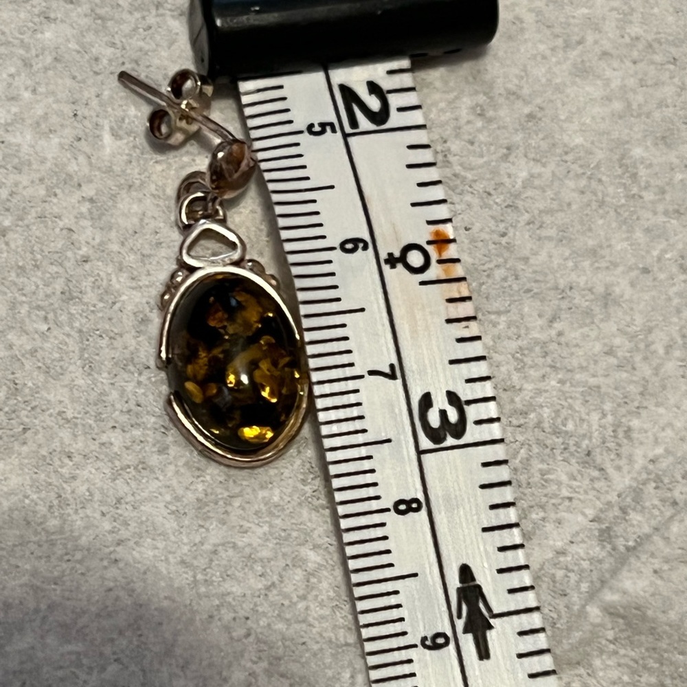 Sterling silver necklace and earring set with green amber - Picture 7 of 7